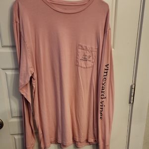 Vineyard Vines Pink Long Sleeve Tee with Sleeve Print